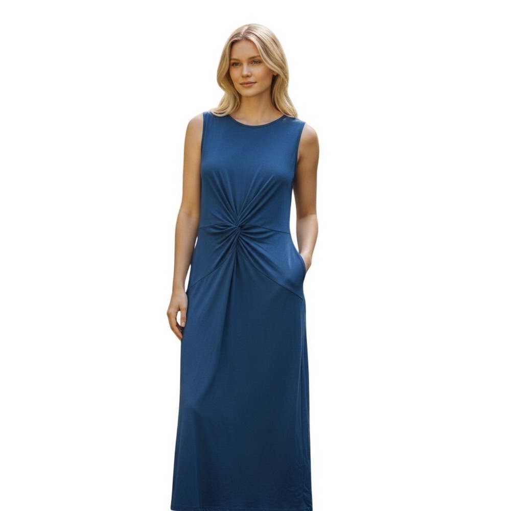 T Tahari Sleeveless Twist Front Maxi Dress Rich Navy Blue TD001041NR Small NWT